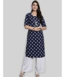 7Threads Crepe Printed Straight Women's Kurti - Blue ( Pack of 1 )