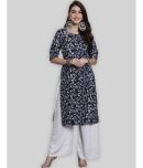 7Threads Crepe Printed Straight Women's Kurti - Black ( Pack of 1 )