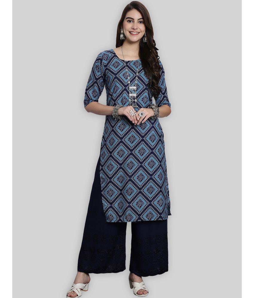     			7Threads Crepe Printed Straight Women's Kurti - Blue ( Pack of 1 )