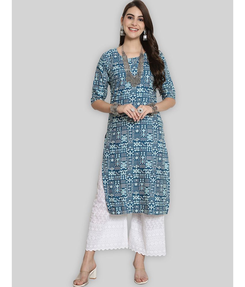     			7Threads Crepe Printed Straight Women's Kurti - Blue ( Pack of 1 )