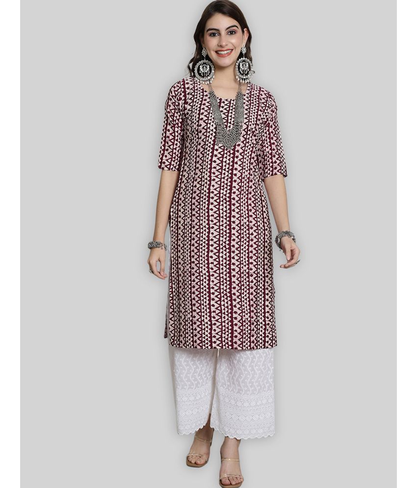     			7Threads Crepe Printed Straight Women's Kurti - Purple ( Pack of 1 )