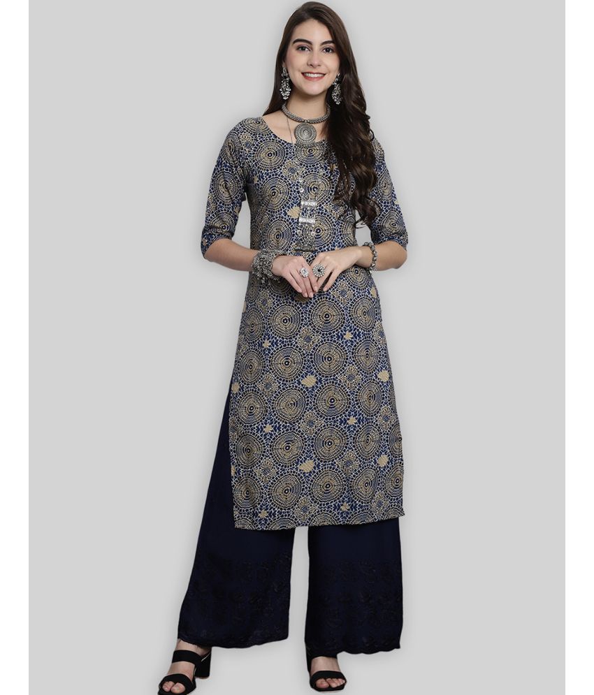     			7Threads Crepe Printed Straight Women's Kurti - Black ( Pack of 1 )