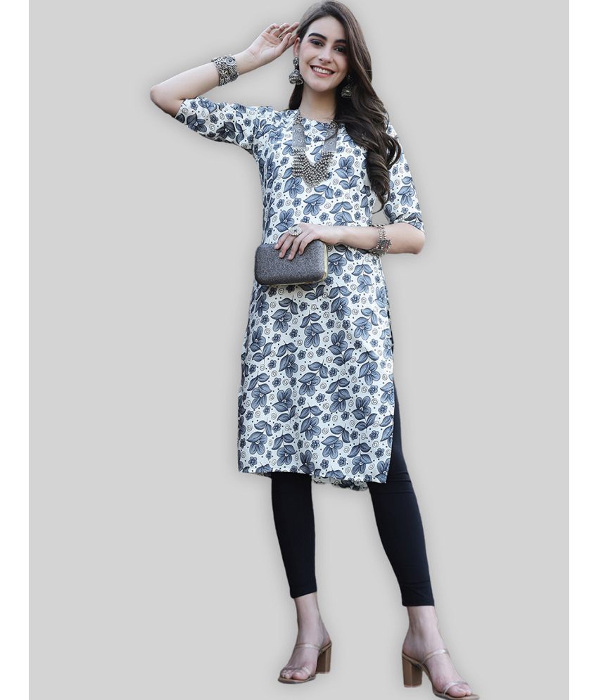     			7Threads Crepe Printed Straight Women's Kurti - Grey ( Pack of 1 )