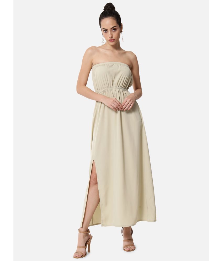     			ALL WAYS YOU Crepe Solid Ankle Length Women's A-line Dress - Beige ( Pack of 1 )