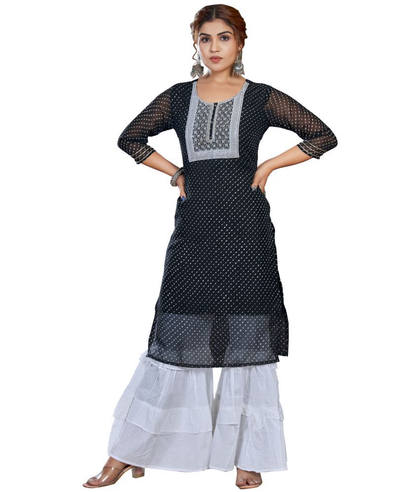     			Style Samsara Georgette Embroidered Straight Women's Kurti - Black ( Pack of 1 )