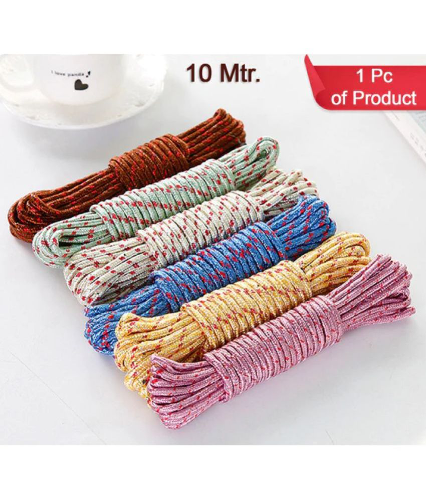     			HOMETALES Cloth Drying Rope | Nylon Synthetic Laundry Line Rope | Laundry Clothesline | Cloth Drying Wire Synthetic Rope | Clothes Drying Line | 10 MTR | Multicolor ( Pack Of 1 )