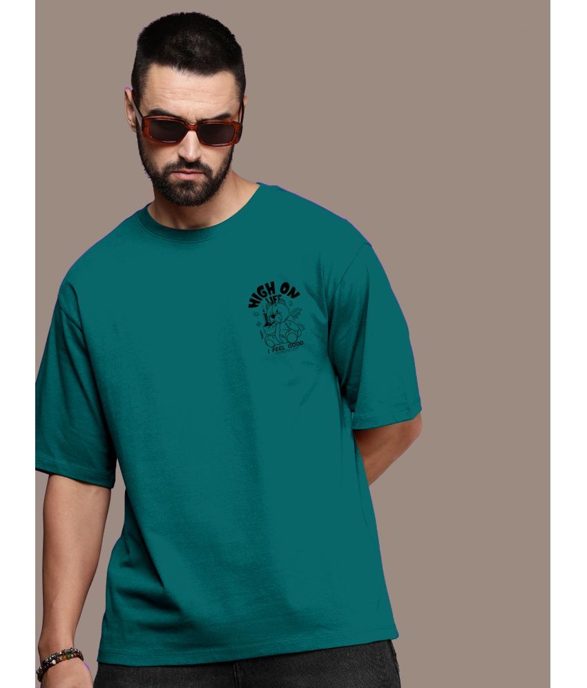     			KAJARU Polyester Oversized Fit Printed Half Sleeves Men's T-Shirt - Teal ( Pack of 1 )