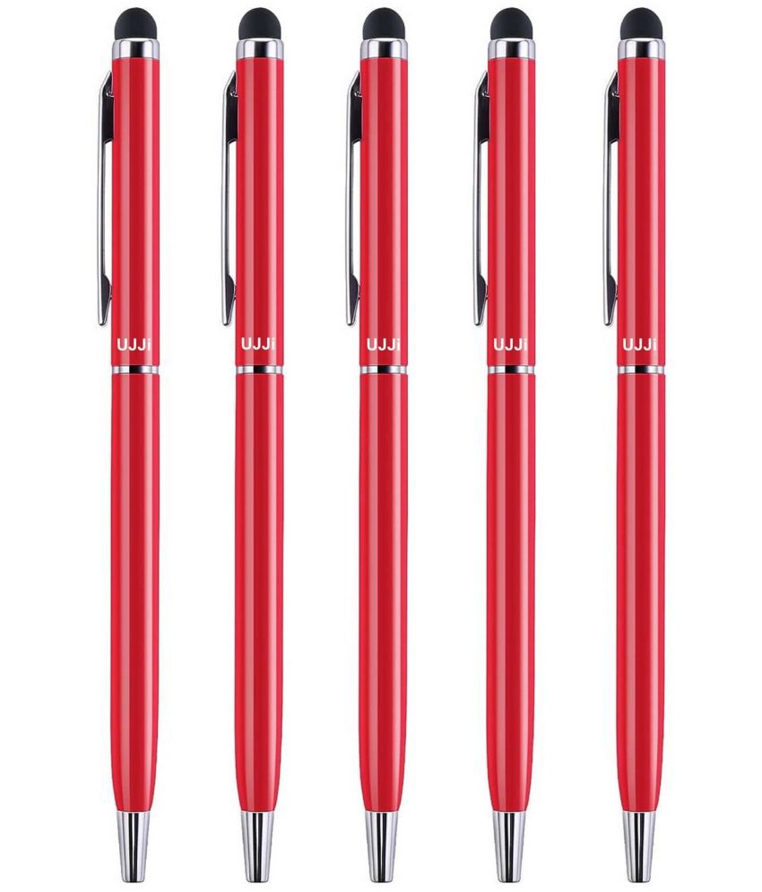     			UJJi Sleek Design Red Color Body Pen with Stylus for Touch Screen Pack of 5 Ball Pen
