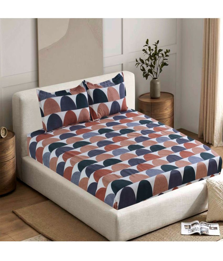     			Valtellina Cotton Abstract Double Size Bedsheet with 2 Pillow Covers - Multicolor