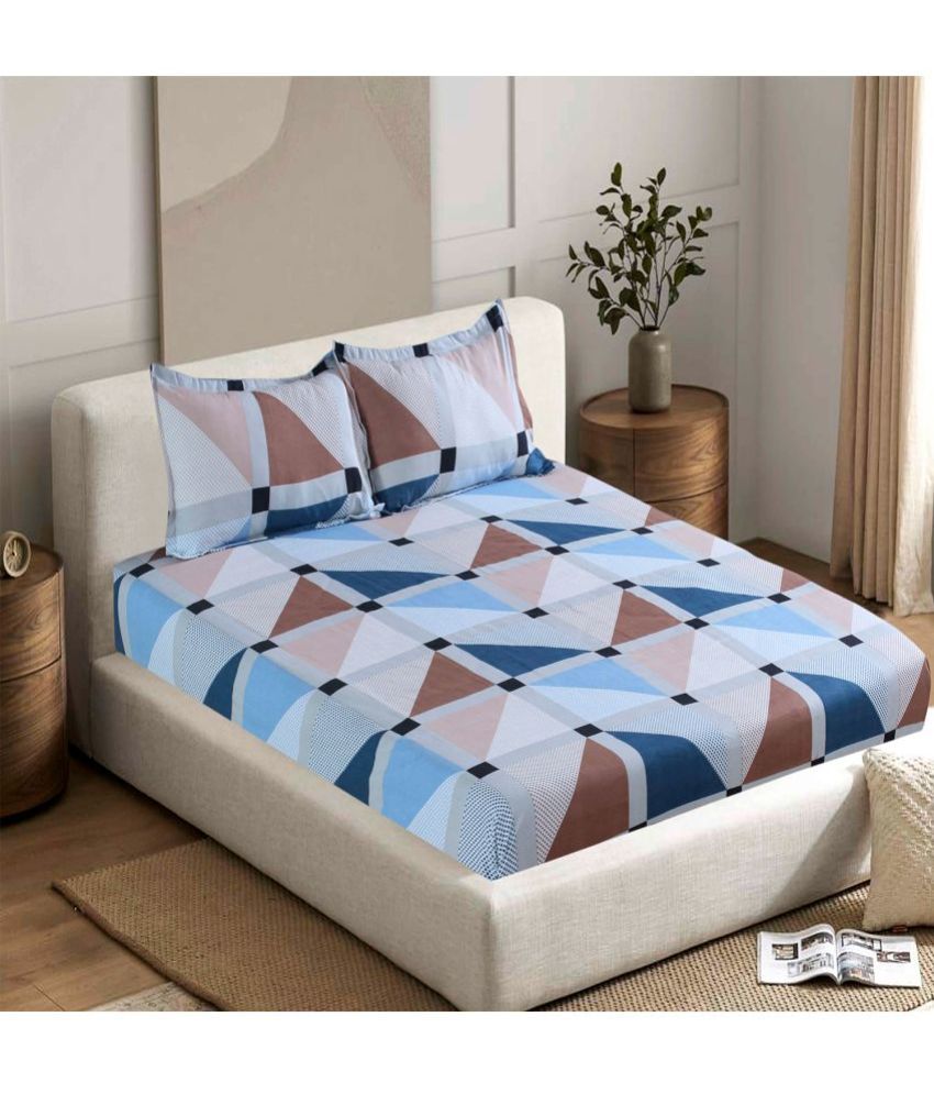     			Valtellina Cotton Geometric Double Size Bedsheet with 2 Pillow Covers - Multicolor