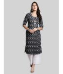 7Threads Crepe Printed Straight Women's Kurti - Black ( Pack of 1 )