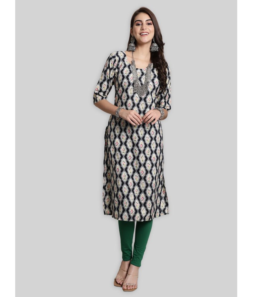     			7Threads Crepe Printed Straight Women's Kurti - Black ( Pack of 1 )