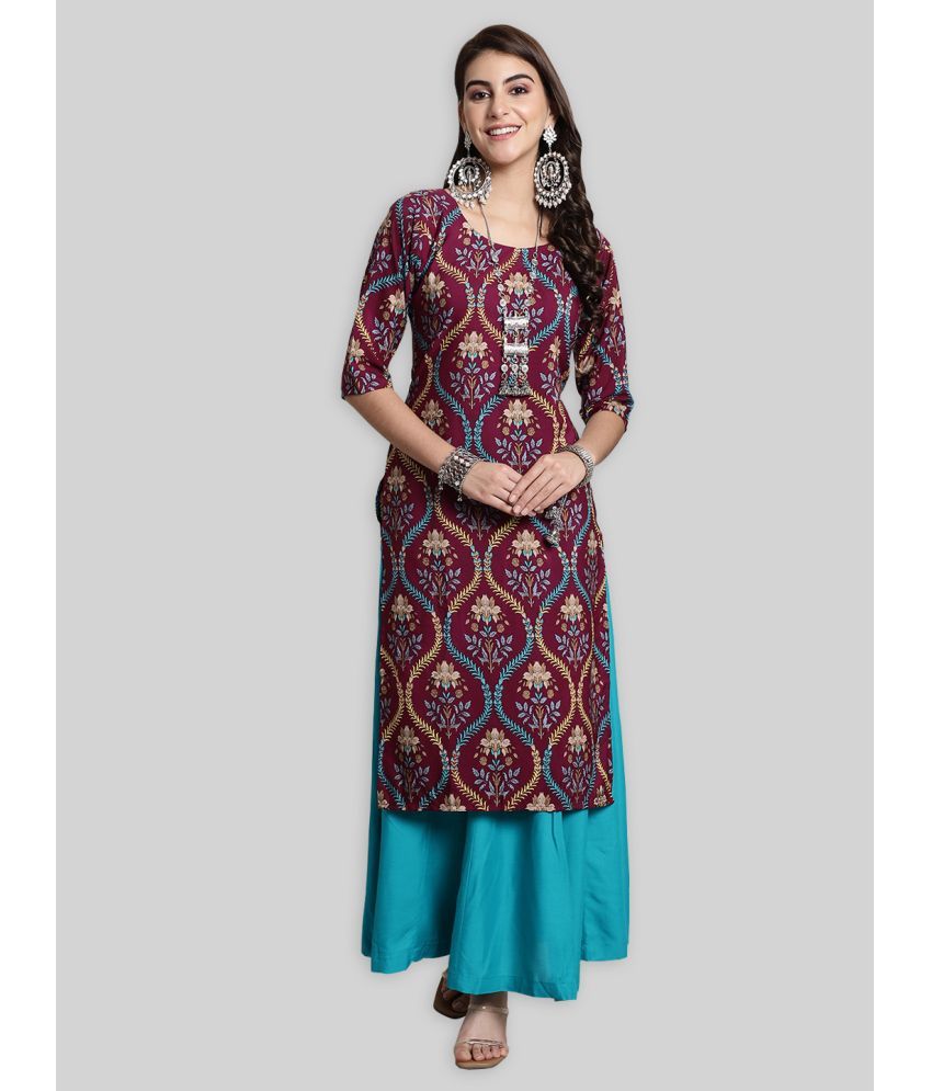     			7Threads Crepe Printed Straight Women's Kurti - Purple ( Pack of 1 )