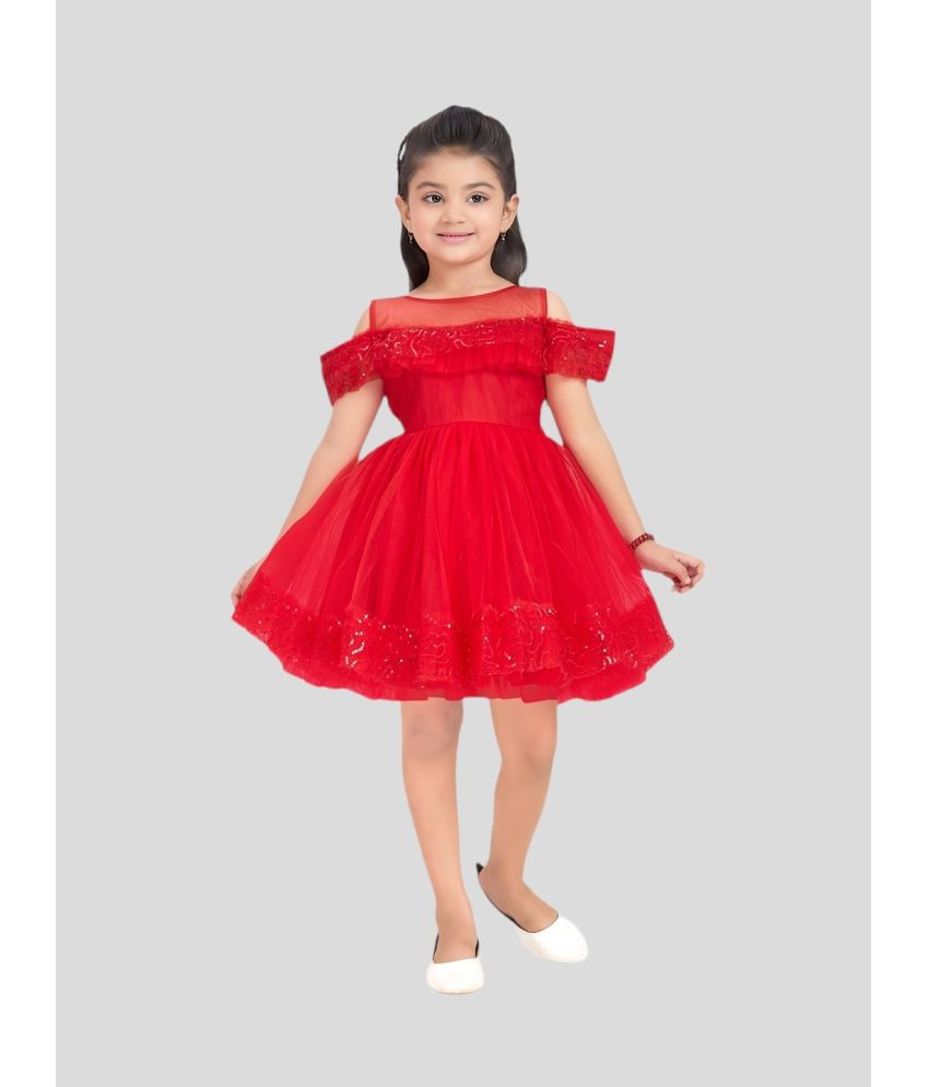     			Aarika Red Net Girls Fit And Flare Dress ( Pack of 1 )