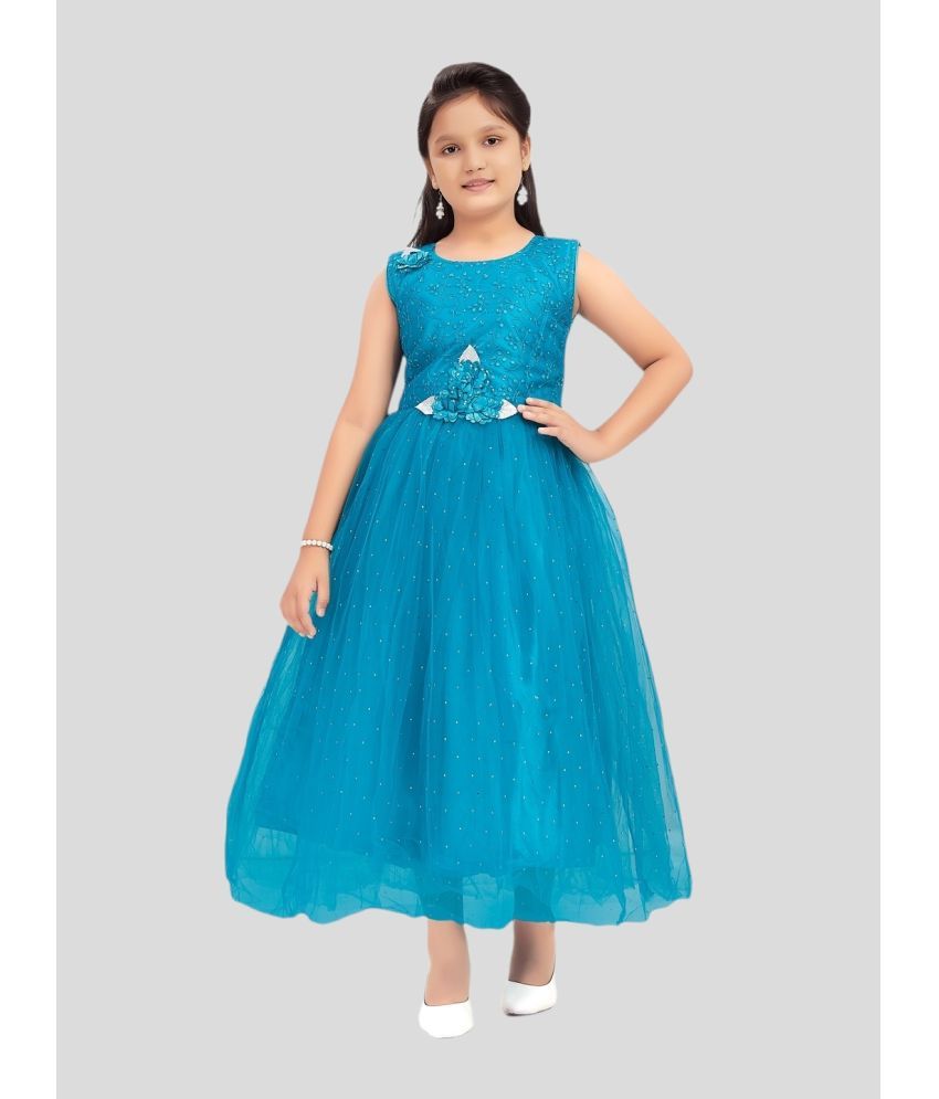     			Aarika Teal Net Girls Fit And Flare Dress ( Pack of 1 )