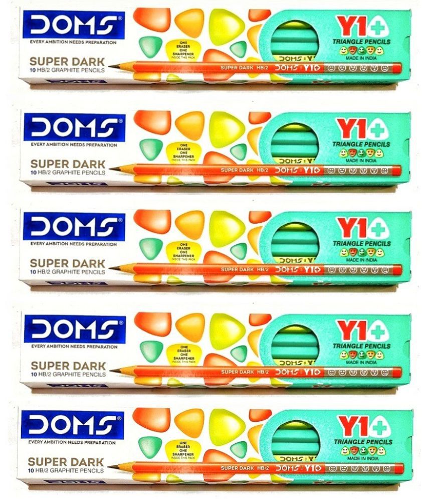     			DOMS Super Dark 10 HB/2 Graphite Y1+ TRIANGLE pencil pack of 05 box (50 PCS) Pencil (Multicolor)
