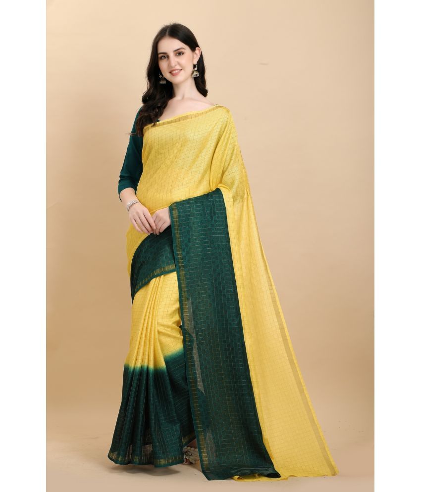     			JULEE Silk Blend Colorblock Saree With Blouse Piece - Yellow ( Pack of 1 )