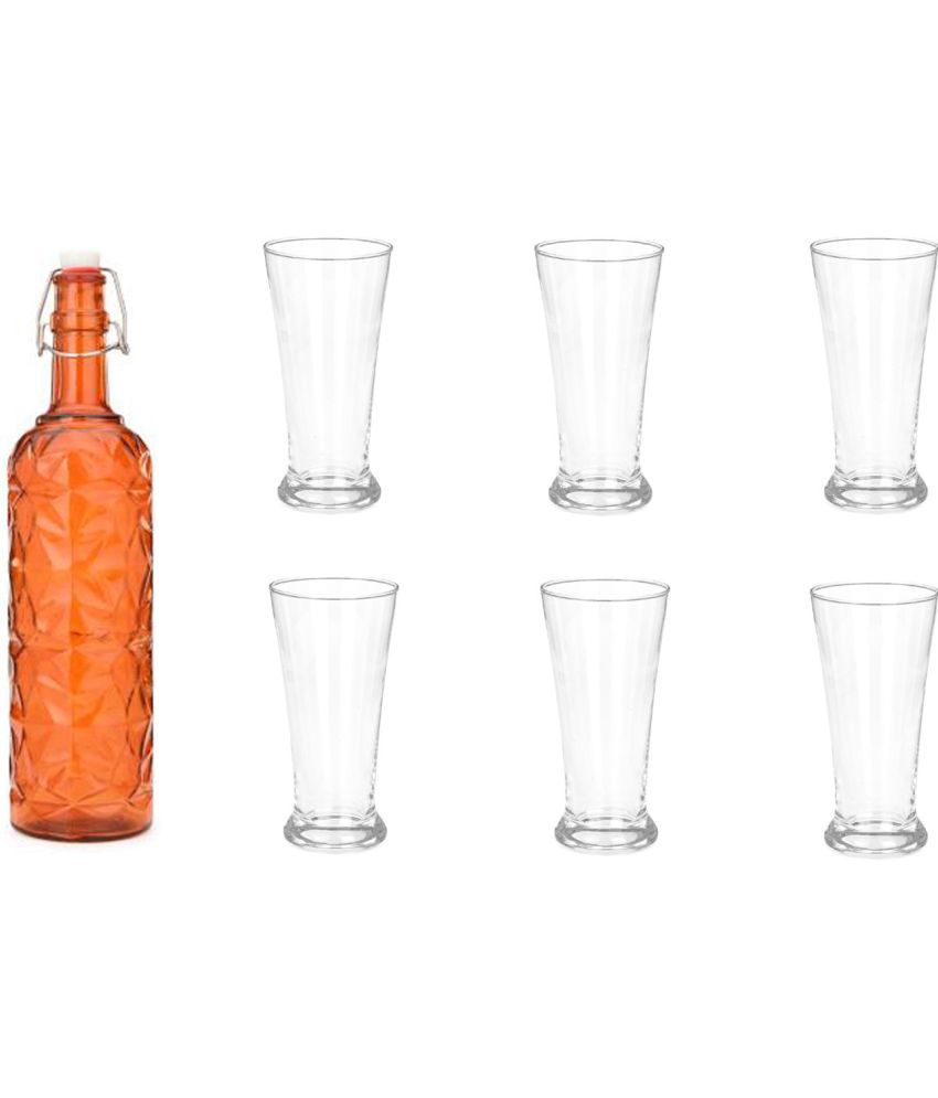     			Somil Beverage Glass Serving Set  Orange Water Bottle 1000 mL ( Set of 7 )