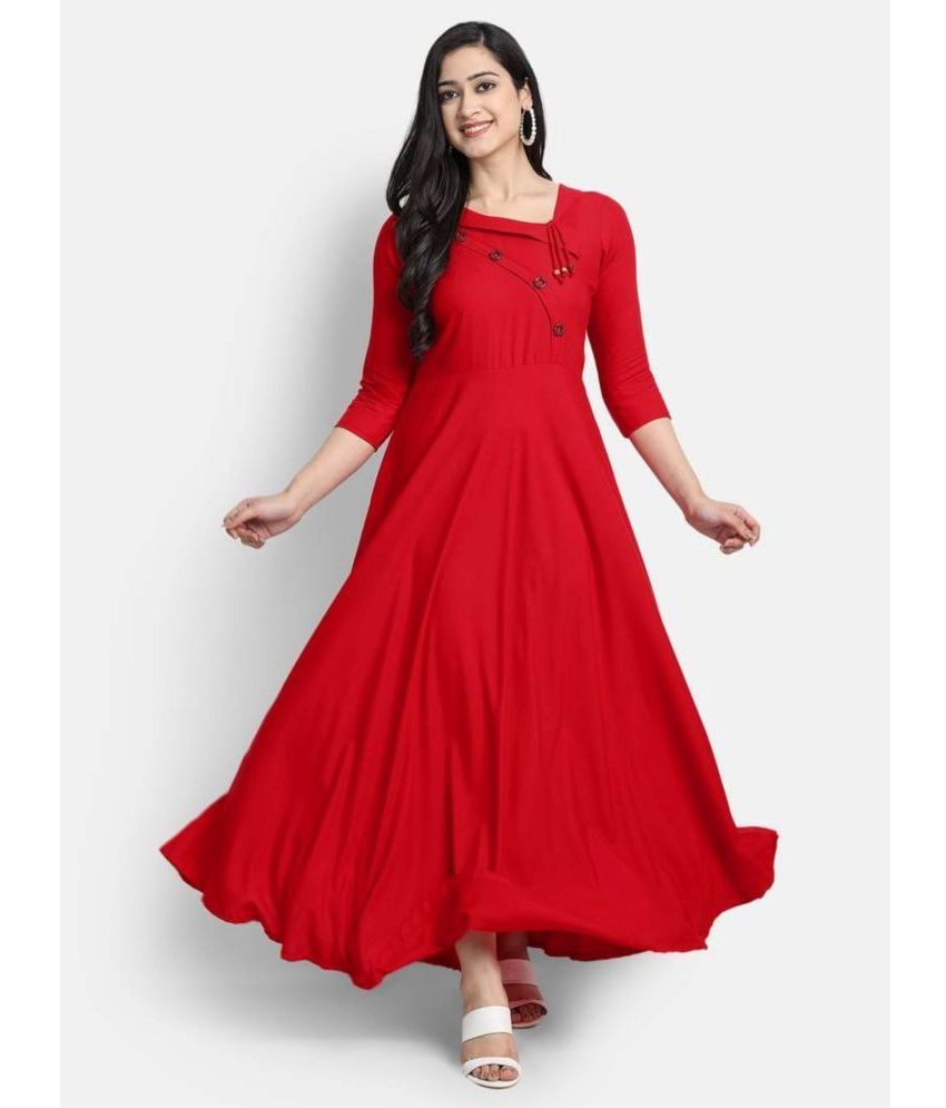     			Waji Va Rayon Solid Anarkali Women's Kurti - Red ( Pack of 1 )