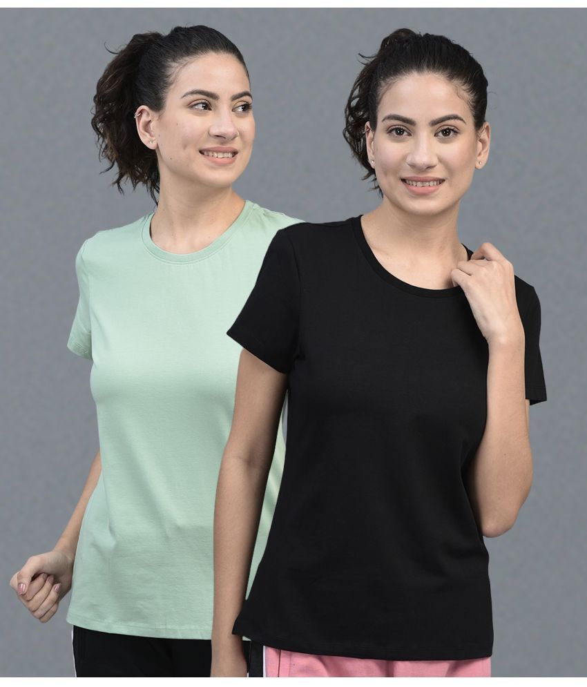     			Dollar Multicolor Cotton Blend Regular Fit Women's T-Shirt ( Pack of 2 )