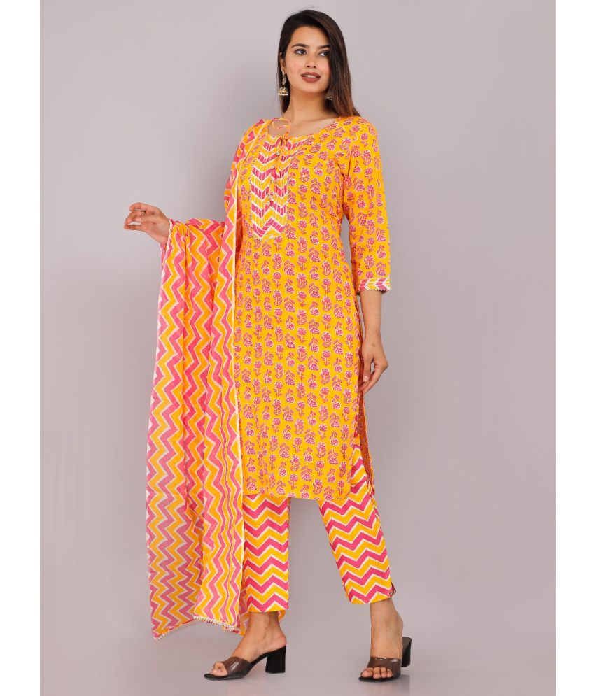     			HIGHLIGHT FASHION EXPORT Cotton Printed Kurti With Pants Women's Stitched Salwar Suit - Orange ( Pack of 1 )