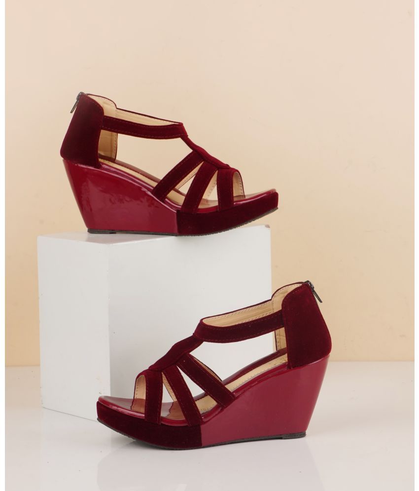     			JM Looks Maroon Women's Sandal Heels