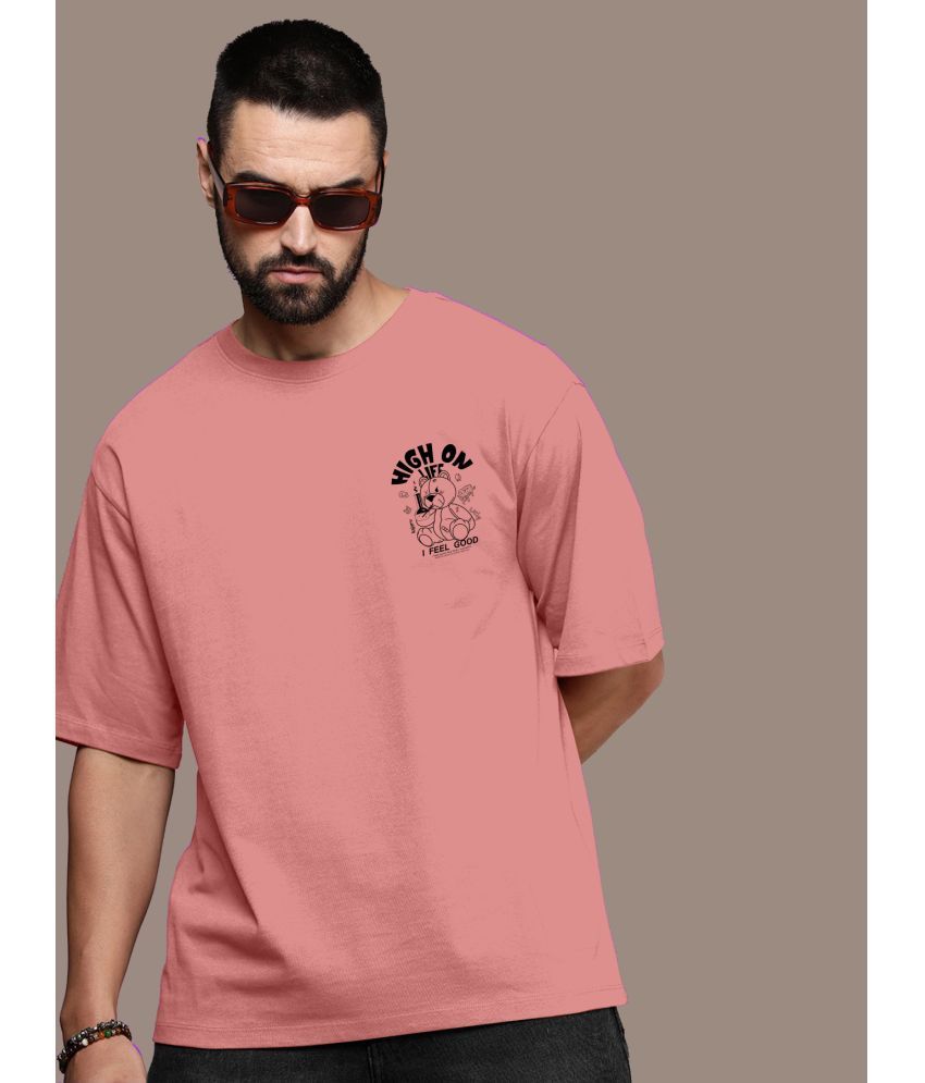     			KAJARU Polyester Oversized Fit Printed Half Sleeves Men's T-Shirt - Pink ( Pack of 1 )