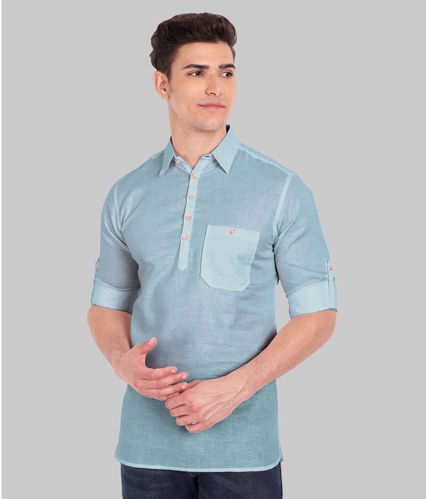     			UNI VIBE Sky Blue Cotton Men's Shirt Style Kurta ( Pack of 1 )