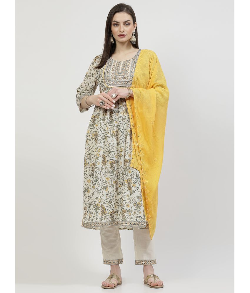     			Yellow Cloud Cotton Printed Kurti With Pants Women's Stitched Salwar Suit - Mustard ( Pack of 1 )