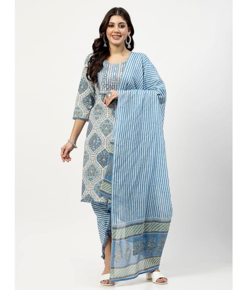     			Yellow Cloud Cotton Printed Kurti With Dhoti Pants Women's Stitched Salwar Suit - Blue ( Pack of 1 )