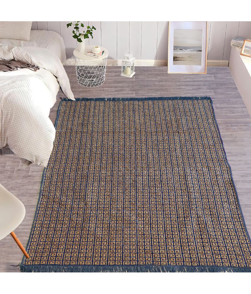     			FURNISHING HUT Blue Velvet Carpet Checks 5x7 Ft