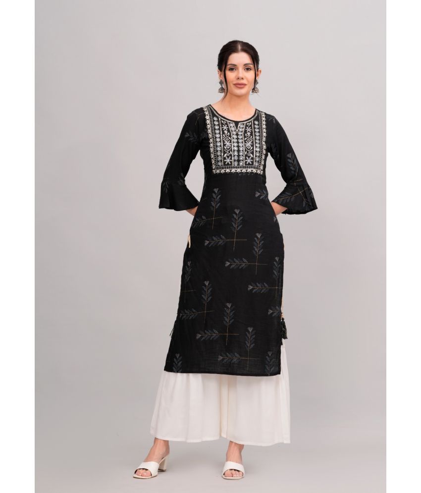     			MAUKA Rayon Printed Kurti With Sharara And Gharara Women's Stitched Salwar Suit - Black ( Pack of 1 )