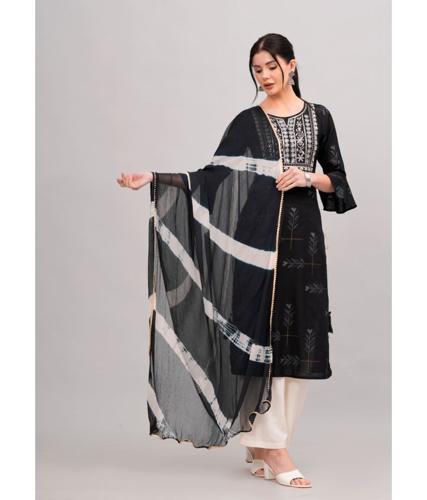     			MAUKA Rayon Printed Kurti With Palazzo Women's Stitched Salwar Suit - Black ( Pack of 1 )