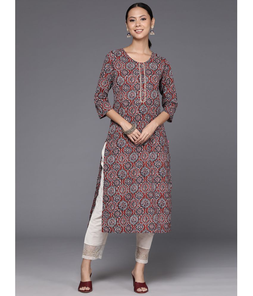     			Varanga Cotton Printed Straight Women's Kurti - Rust ( Pack of 1 )