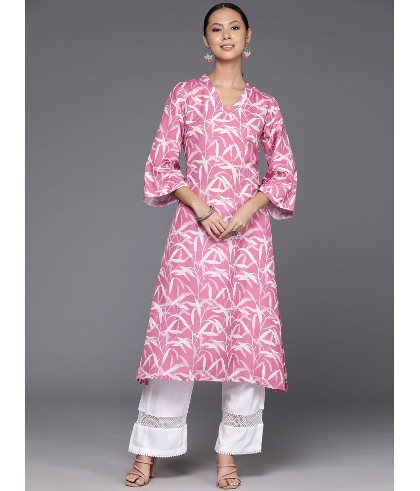     			Varanga Cotton Printed Straight Women's Kurti - Pink ( Pack of 1 )