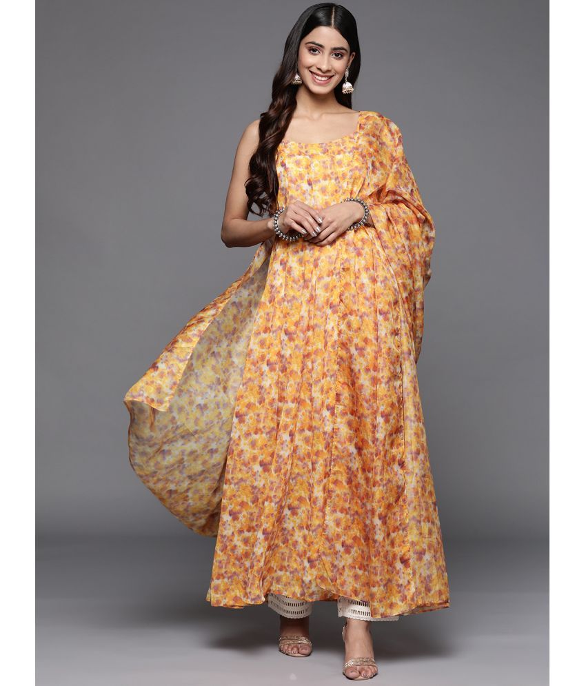     			Varanga Georgette Printed Anarkali Women's Kurti - Yellow ( Pack of 1 )