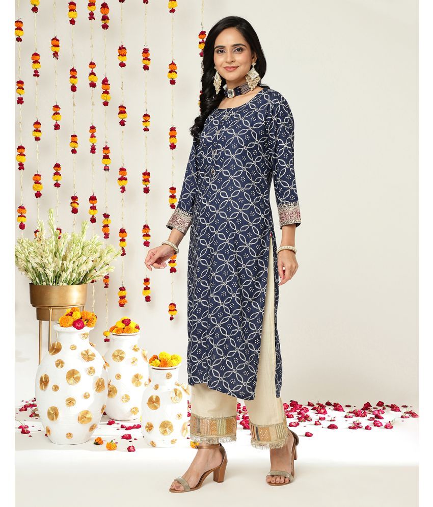     			Varanga Viscose Printed Straight Women's Kurti - Blue ( Pack of 1 )