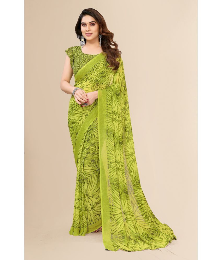     			Kashvi Sarees Georgette Printed Saree With Blouse Piece - Green ( Pack of 1 )