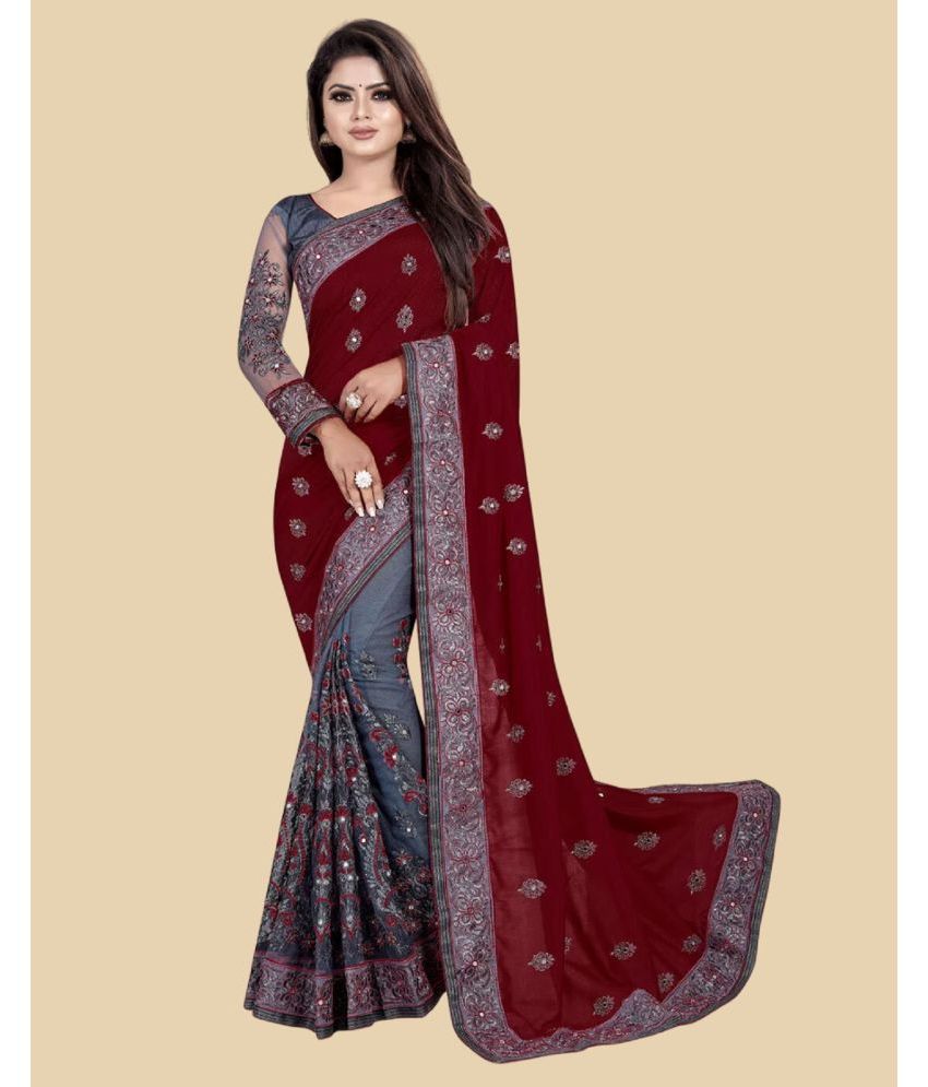     			Apnisha Silk Embroidered Saree With Blouse Piece - Maroon ( Pack of 1 )