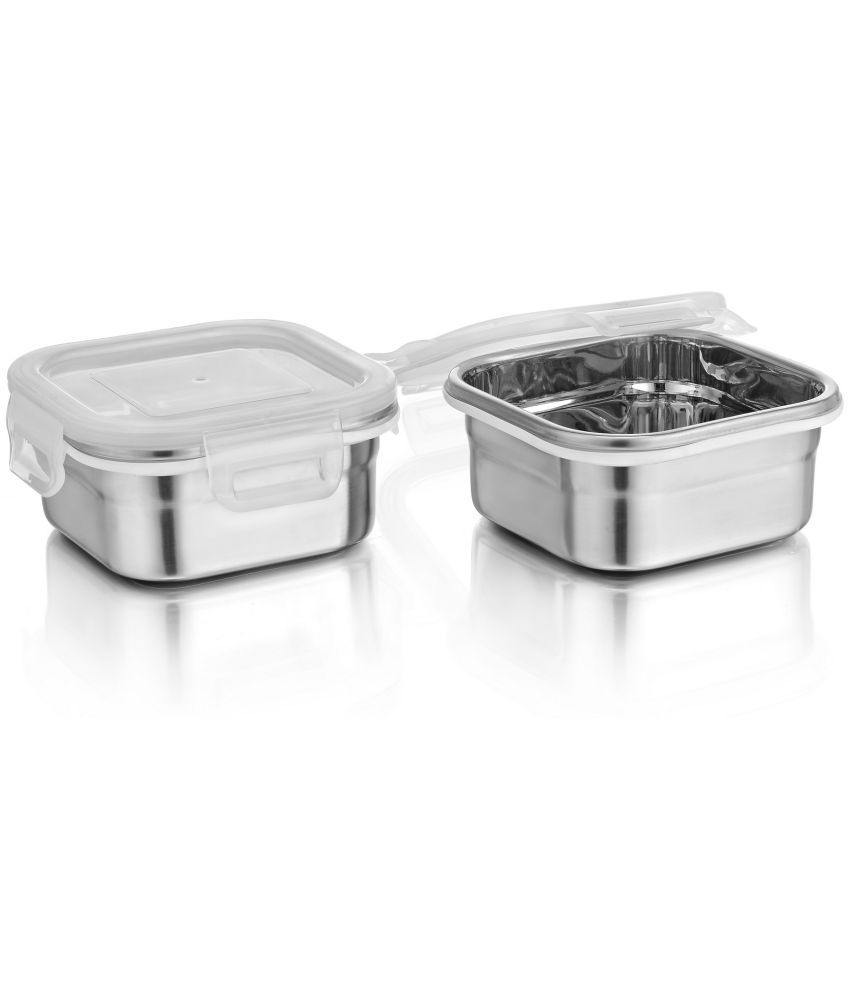     			Classic Essentials Sqaure Container Steel White Food Container ( Set of 2 )