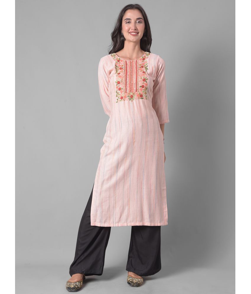     			Dollar Missy Cotton Blend Embroidered Straight Women's Kurti - Peach ( Pack of 1 )