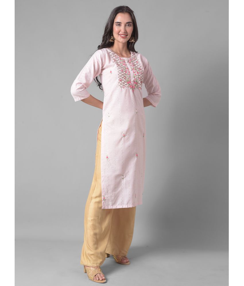     			Dollar Missy Cotton Blend Embroidered Straight Women's Kurti - Pink ( Pack of 1 )