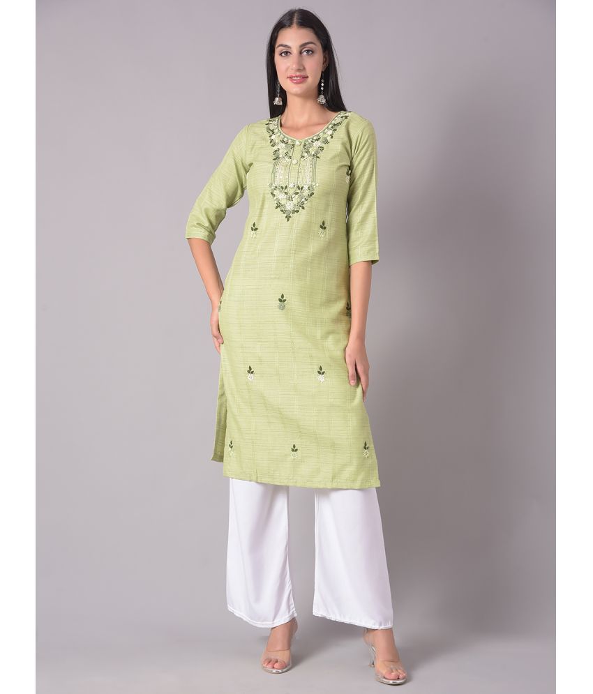     			Dollar Missy Cotton Blend Embroidered Straight Women's Kurti - Green ( Pack of 1 )