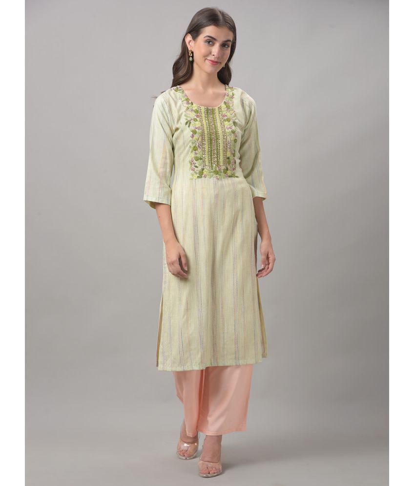     			Dollar Missy Cotton Blend Embroidered Straight Women's Kurti - Green ( Pack of 1 )