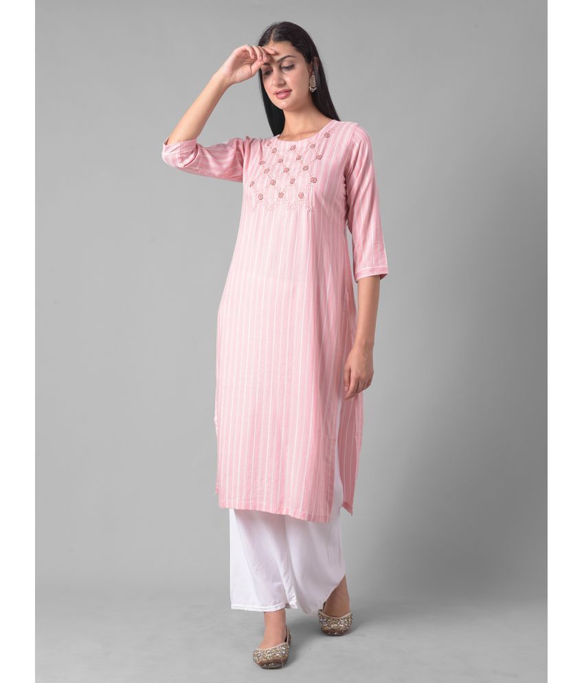     			Dollar Missy Cotton Blend Embroidered Straight Women's Kurti - Pink ( Pack of 1 )