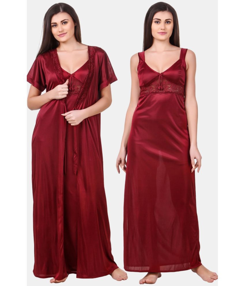     			Fasense Maroon Satin Women's Nightwear Nighty & Night Gowns ( Pack of 2 )