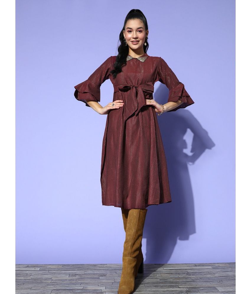     			Yufta Cotton Solid Midi Women's A-line Dress - Maroon ( Pack of 1 )
