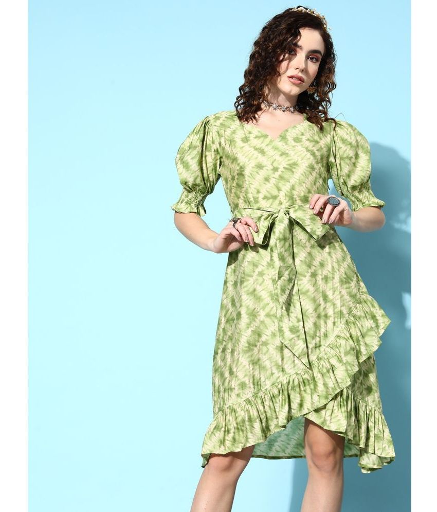     			Yufta Silk Blend Dyed Knee Length Women's Asymmetric Dress - Green ( Pack of 1 )