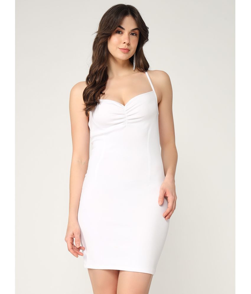     			Zima Leto Polyester Solid Mini Women's Bodycon Dress - White ( Pack of 1 )