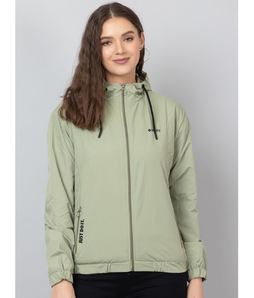     			xohy - Cotton Blend Green Hooded Jackets